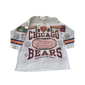 Vtg Chicago Bears Long Gone T-Shirt XL AOP Single Stitch 3/4 Sleeve‎ Allover USA